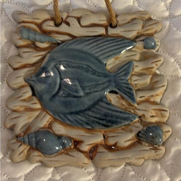 Ceramic Blue Angel Fish Wall Hanging 6” Square - Picture 1 of 4